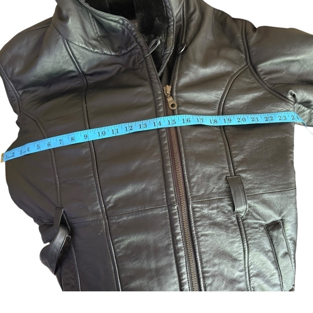 Y2K Wilsons Leather Faux Fur Lined Hooded Belted Coat Hollywood Glam Mob Wife - Picture 11 of 15
